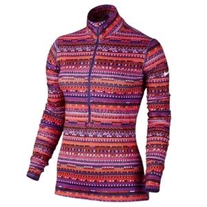 Nike Pro Warm Half Zip - Pink and Purple Nordic Print